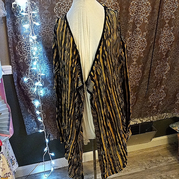 Black and gold striped lightweight extra large Jones of New York cardigan - Picture 1 of 6